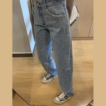 Early Autumn New Korean version of loose straight jeans women can salt sweet temperament age age high waist thin wide leg pants
