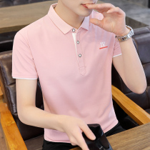 Polo shirt mens short-sleeved summer lapel short-sleeved t-shirt trend loose thin pink half-sleeve tide brand Paul shirt