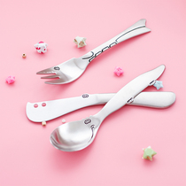 Creative cartoon shape 304 stainless steel knife fork and spoon three-piece set of childrens eating spoon fork gift boxed western tableware
