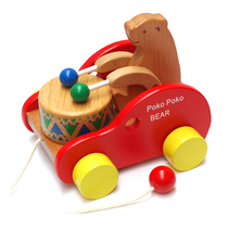 Baby wooden drag crocodile bear beating drum baby toddler pull rope pull wire 1-3 year old toy