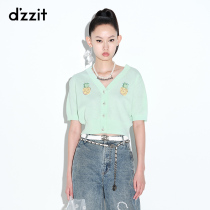 dzzit desu 2021 summer counter new short V-neck casual bubble sleeve knitted cardigan 3D2E5201O