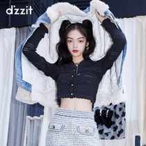 dzzit ground vegan 2021 winter special cabinet new black knit lotus leaf side cardigan 3D4E5091A