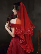 t hijab wedding Chinese style Xiuhe bride hijab red yarn 2021 New headdress antique style retro Bud
