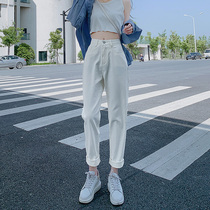 White Harun jeans womens summer thin section 2021 new high waist thin straight loose nine-point radish dad pants