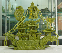 Natural jade 38cm dragon boat ornaments smooth sailing decorations high-grade gift-giving crafts jade living room creativity