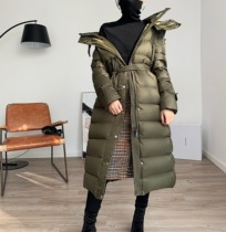 Clearance at a loss over-the-knee long down jacket female goose down lace-up waist slim-fit hooded down jacket