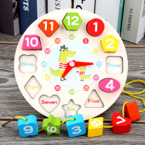 Childrens clock Beaded building blocks Fine motion training Baby girl early education puzzle rope baby toy 1-2-3 years old