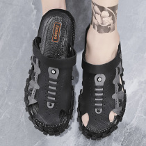 2022 new sandals mens and womens driving leather sandals sandbeach shoe trends outside wearing Baotou dongle shoes mens slippers