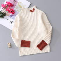 Childrens clothing autumn and winter bottoming pullover sweater girl knitwear long sleeve semi-high collar thick slim body warm sweater sweater