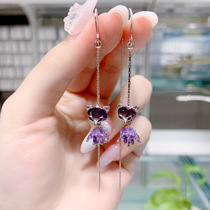 S925 sterling silver simple crystal tassel long earrings female Little Fox earrings 2021 New Tide temperament earring