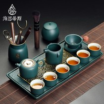 Ceramic kung fu tea set home office meeting guest bowl teapot high-end water storage tea tray gift box