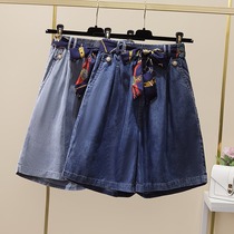 This years popular jeans womens 2021 summer new ice silk loose thin wide-leg large-size shorts five-point pants