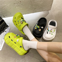 New Thick Bottom Dongle Shoes Womens Ins Chains Souter wearing summer non-slip 100 hitch Heightened Pine Cakes Baotou Beach Sandals