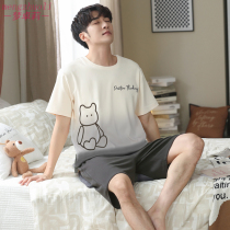 Pajamas men summer cotton short sleeve shorts set teen cartoon student boys homewear summer can be worn outside