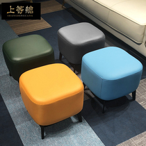  First layer cowhide sofa stool shoe stool household door shoe stool Light luxury leather stool Small leather stool low stool square stool
