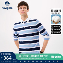 Navigare Italy Small Sailing Striped Long Sleeve Polo Shirt Man 2022 Springtime Casual Pure Cotton Turtlenect T-shirt