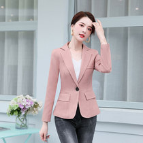 Pink blazer womens spring and autumn all-match 2021 new small short temperament slim western style top trend