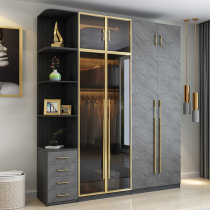 Light luxury glass wardrobe modern simple cabinet Net red wardrobe home bedroom combination whole wardrobe small apartment