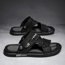 2022 new leather sandals Male dual-use trends Driving casual beach outwear for mens slippers Summer waterproof and cool