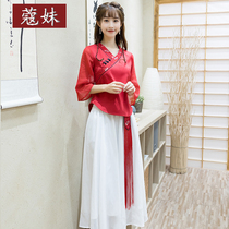 Improved Hanfu to work wear ancient Chinese elements Tang suit young version of tea uniform female Chinese style retro overalls set