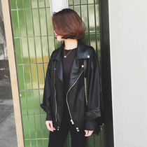 Autumn new leather leather womens motorcycle jacket leather bf jacket Korean version short plus velvet loose oversize winter