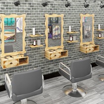 Love castle barber shop mirror hair salon mirror table Vintage solid wood mirror table Hair salon special wall-mounted fitting mirror hair