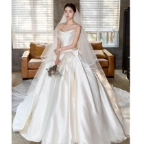 French vintage satin light main wedding dress 2021 new bride temperament high end tailed little man court Princess winter