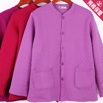 Mom pure cotton autumn and winter thermal underwear middle-aged and elderly women padded thickened tops old ladies fat plus size cardigan