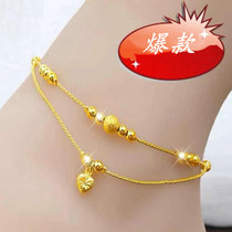 Hong Kong duty-free 999 gold anklet womens life year transfer beads round beads single double layer 3d hard gold foot Gold Gift