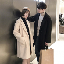 Hairy coat male couple winter Korean trend long trench coat 2021 new spring and autumn thick woolen coat