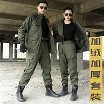 Autumn and winter camouflage suit suit men plus velvet thickened cotton military green labor insurance overalls new style military fan training uniforms