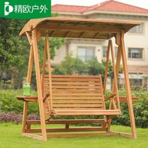 Swing outdoor courtyard solid wood swing chair balcony household adult anticorrosive wood hanging chair indoor double swing rocking chair