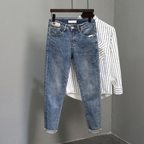 Spring and autumn 2021 new mens jeans winter style brand plus velvet thick slim feet casual long pants