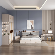 Bed Wardrobe Combined with Bedroom and Dresser Combined with a complete set of solid wood multi-floor bedroom light luxury furniture