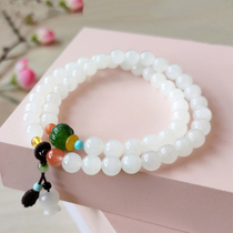 Xinjiang Hetian sheep fat white jade hand string for women with Jasper South Red beeswax multi-treasure jade stone pendant bead bracelet