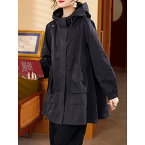 Europe and the United States 2021 Autumn New loose hooded long trend windbreaker women size casual a type Joker coat