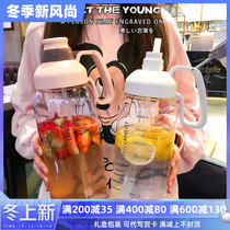 Water Cup female Net red 2021 new summer high temperature transparent scale fitness large capacity straw plastic cup