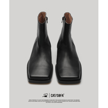 Sofa and Cat boots men ins autumn square head leather shoes high-top Martin boots Zipper fashion boots Korean version of high boots
