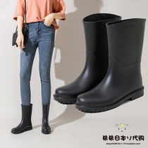 Japanese GP Rain Shoes Women Fashion Outwear Rain Boots Plus Suede Midcylinder Light Waterproof Ladies Water Shoes Non-slip Rubber Shoes