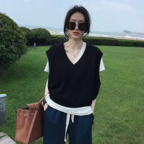 Black knitted vest female summer thin vest 2021 New coat spring and autumn V collar waistcoat sweater