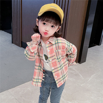Girls  jackets spring and autumn new childrens shirts western style autumn plaid 2021 childrens tops female baby thin models year