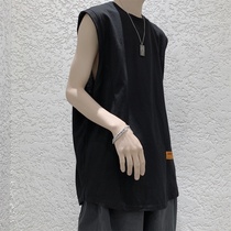 Pure cotton sleeveless t-shirt mens summer waistcoat tide brand ins loose fitness hip-hop basketball wide-shouldered sports vest to wear outside