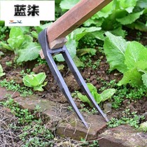 Household all-steel long two-tooth hoe two-tooth hoe digging for land planting vegetables farming tools two-tooth agricultural rakes