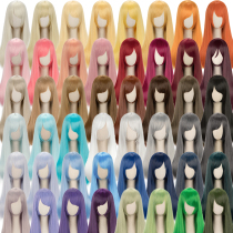 Universal long straight hair 60cm black and white gray powder Red Yellow Blue Green purple brown daily long straight hair Cos wig 48 color