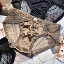 3 incognito panties Female lace sexy ice Silk Ultra-thin hip mid-waist hot European and American temptation satin briefs
