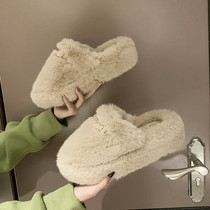 Rhinestone metal decoration outside wearing thick-bottomed wool slippers female 2021 New Wild indoor Baotou semi-Tow
