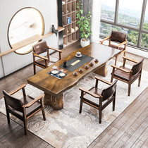 Large board solid wood tea table and chair combination Zen tea table log simple modern Kung Fu Tea Table Office tea table