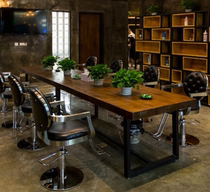 Industrial style barber shop mirror loft solid wood hot dyeing table Retro hair dyeing table Hot dyeing table Double-sided hair mirror table