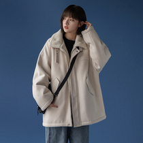 Lamb coat women winter plus velvet thickened 2021 New oversize tide Korean student cotton coat