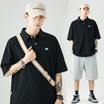 Mens Japanese polo shirt lapel short-sleeved T-shirt Summer loose cotton national tide half sleeve ice silk collar top dress